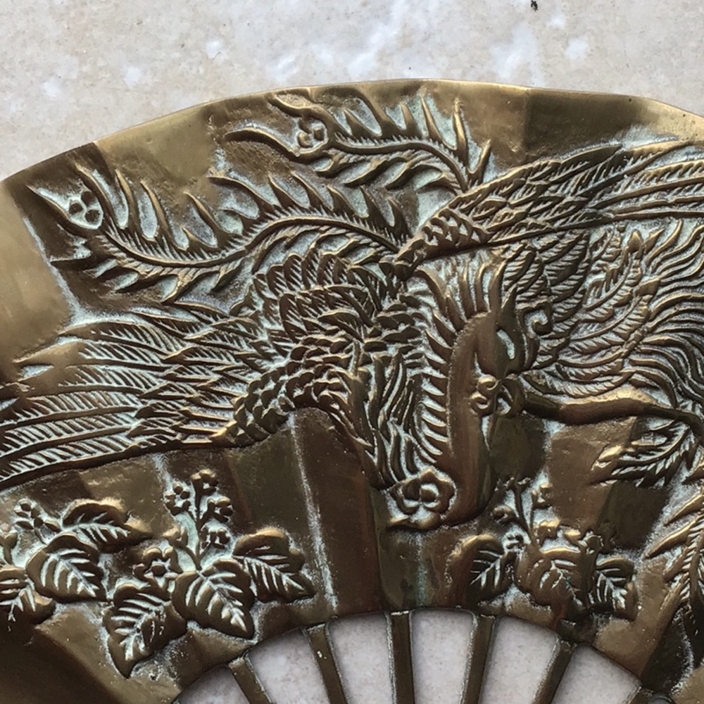 Vintage brass Asian phoenix fan - Picture 2 of 3